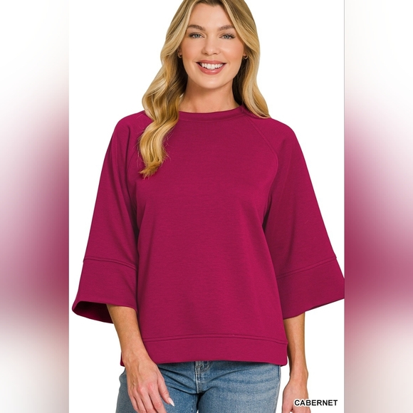 Zenana Outfitters Tops - Zenana Scuba 3/4 Sleeve Pullover